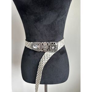 Vintage CHICOS Women's Metallic Silver Braided Adjustable Rhinestone Buckle Belt